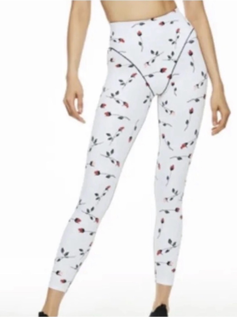 Adam Selman Sport White Floral High-Waist Leggings with Red Rose Buds | Size Med - Picture 3 of 6